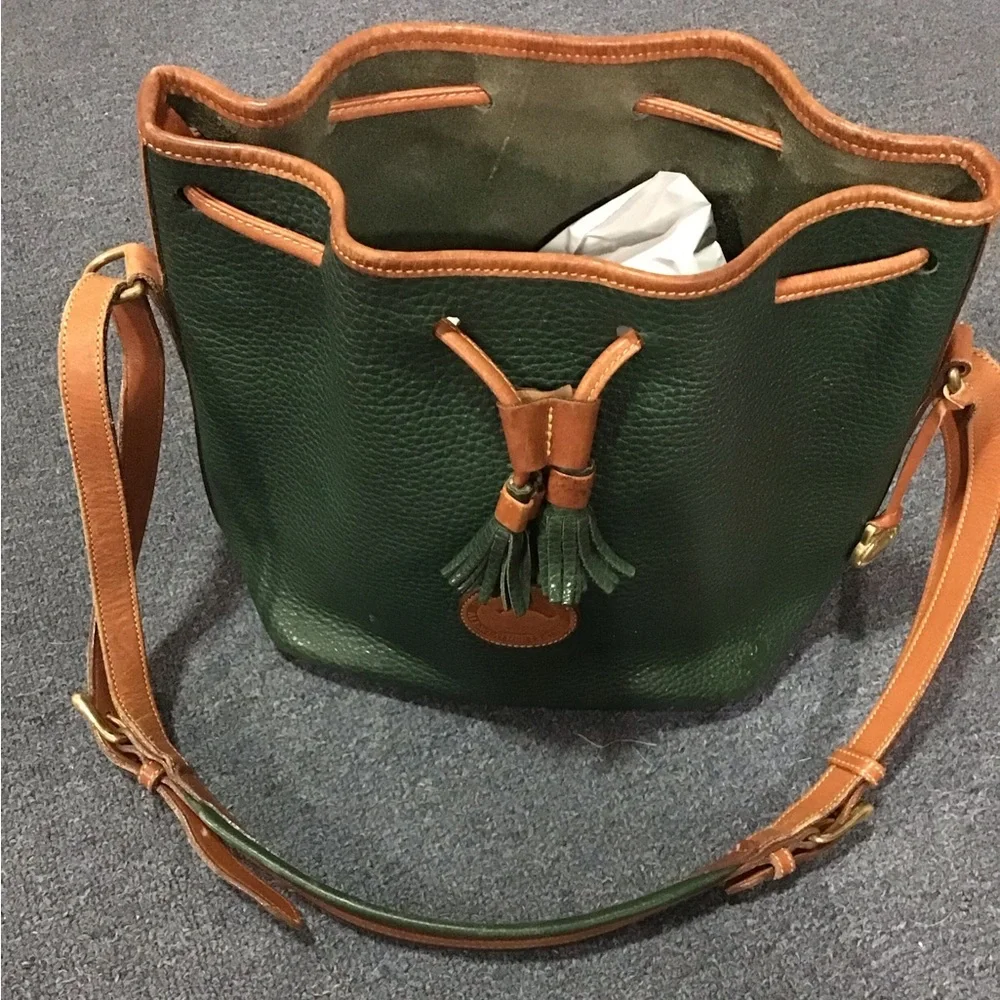 DOONEY & BOURKE VINTAGE GREEN LEATHER BUCKET BAG GUC LARGE SZ - Picture 1 of 7